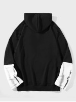 Men Colorblock Letter Graphic Kangaroo Pocket Drawstring Hoodie