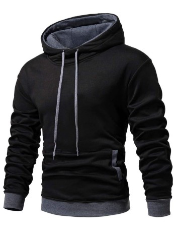 Men Contrast Panel Drawstring Hoodie