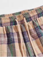 Men Drawstring Hem Tartan Pants