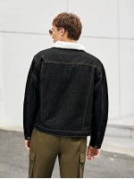 Men Button Through Denim Jacket With Borg Collar