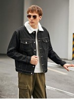 Men Button Through Denim Jacket With Borg Collar