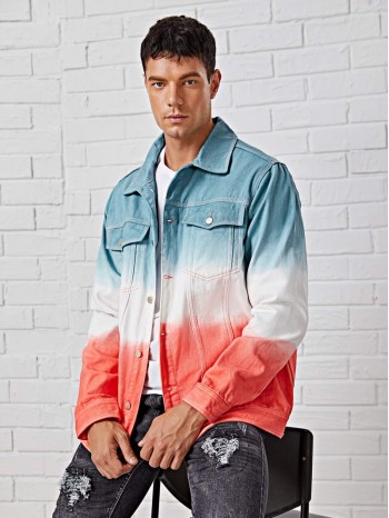 Men Colorblock Button Up Denim Jacket