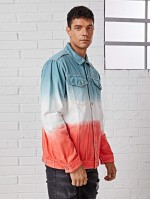 Men Colorblock Button Up Denim Jacket