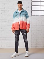 Men Colorblock Button Up Denim Jacket