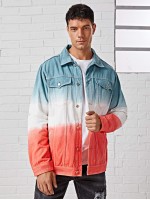 Men Colorblock Button Up Denim Jacket