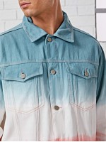 Men Colorblock Button Up Denim Jacket