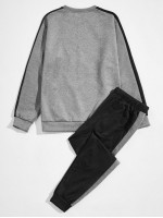 Men Contrast Sideseam Pullover & Sweatpants Set