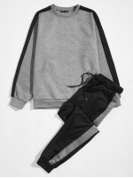 Men Contrast Sideseam Pullover & Sweatpants Set