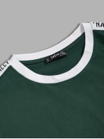 Men Contrast Letter Sideseam Ringer Tee and Track Shorts Set