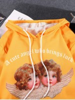 Men Angel & Slogan Graphic Kangaroo Pocket Hoodie