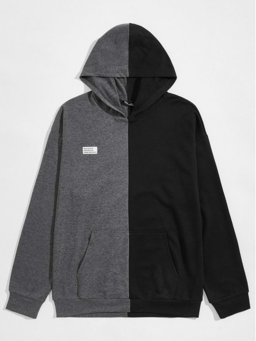 Men Color Block Drop Shoulder Hoodie