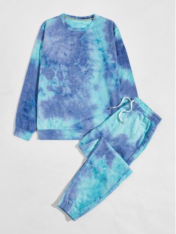 Men Tie Dye Sweatshirt & Drawstring Waist Joggers