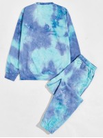 Men Tie Dye Sweatshirt & Drawstring Waist Joggers