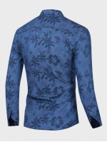 Men Leaf Print Button Front Denim Shirt