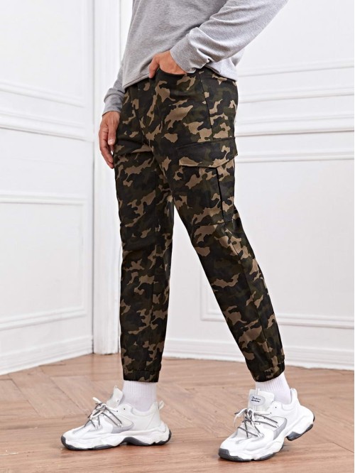 Men Flap Pocket Camo Cargo Pants