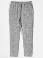 Men Chain Detail Slant Pocket Plaid Pants