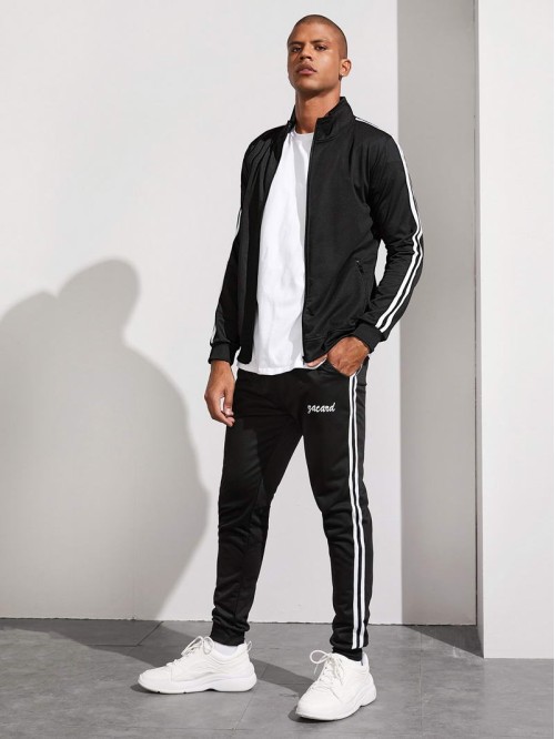 Men Side Stripe Zip Up Tracksuit