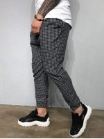 Men Drawstring Waist Plaid Pants