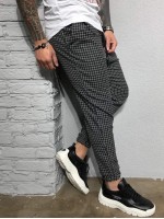 Men Drawstring Waist Plaid Pants