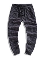 Men Drawstring Waist Plaid Pants