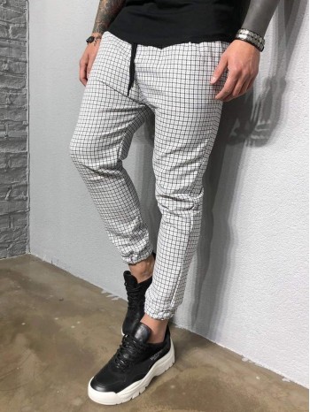 Men Drawstring Waist Plaid Pants