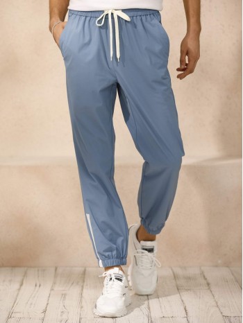 Men Contrast Panel Drawstring Sweatpants