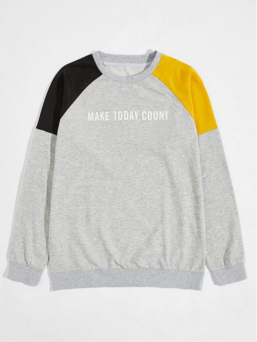 Men Color-block Slogan Graphic Sweatshirt