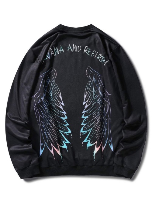 Men Slogan & Wing Print Round Neck Sweatshirt