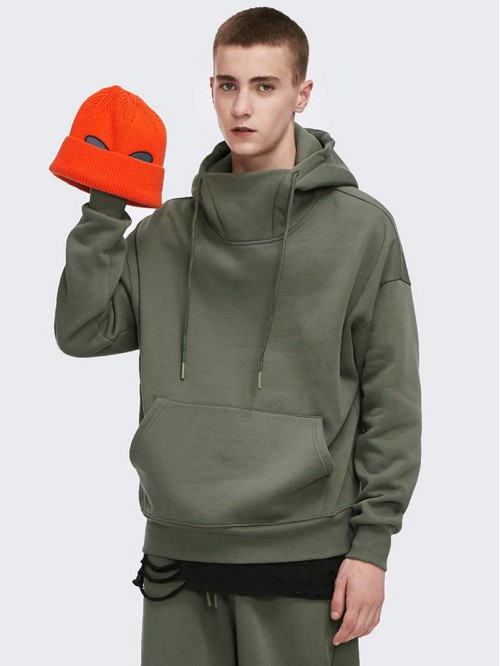 Men Drop Shoulder Kangaroo Pocket Hoodie