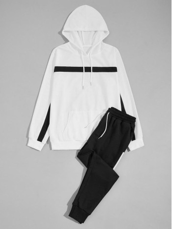 Men Two Tone Kangaroo Pocket Hoodie & Sweatpants