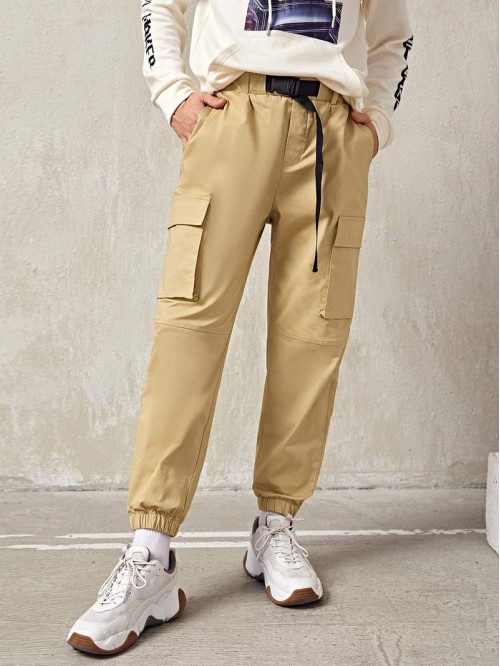 Men Push Buckle Flap Pocket Cargo Pants