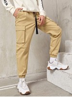 Men Push Buckle Flap Pocket Cargo Pants