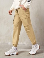 Men Push Buckle Flap Pocket Cargo Pants