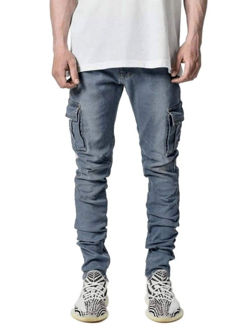 Men Flap Pocket Side Zipper Fly Jeans