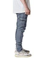 Men Flap Pocket Side Zipper Fly Jeans