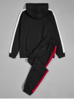 Men Colorblock Drawstring Hoodie & Sweatpants