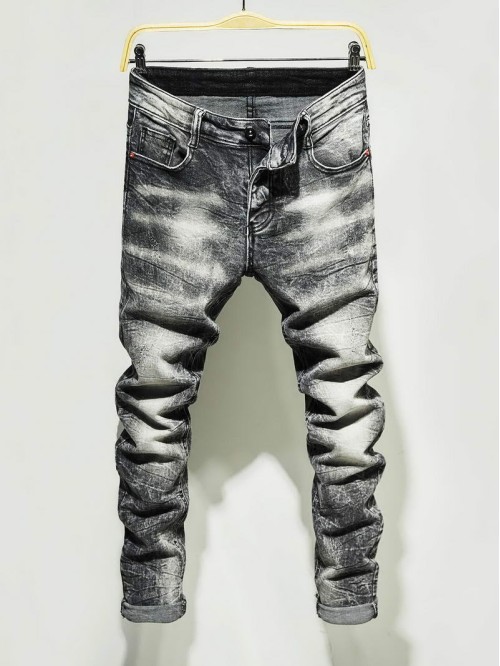 Men Washed Pocket Detail Skinny Jeans