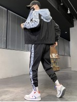 Men Color Block Graphic Print Jacket & Pants