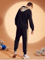 Men Drawstring Hoodie & Contrast Sideseam Sweatpants Set