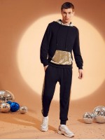 Men Drawstring Hoodie & Contrast Sideseam Sweatpants Set