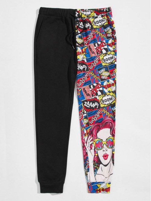 Men Drawstring Waist Pop Art Print Sweatpants