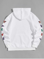 Men Butterfly Print Letter Embroidery Drawstring Hoodie