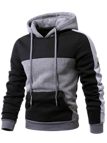 Men Color-block Kangaroo Pocket Drawstring Hoodie