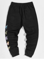 Men Butterfly & Slogan Drawstring Joggers