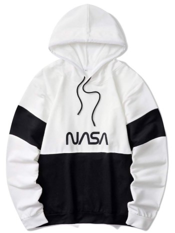 Men Two Tone Letter Print Drawstring Hoodie