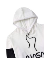 Men Two Tone Letter Print Drawstring Hoodie