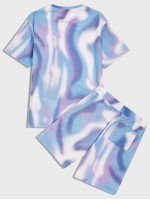 Men Patch Detail Tie Dye Top & Shorts Set