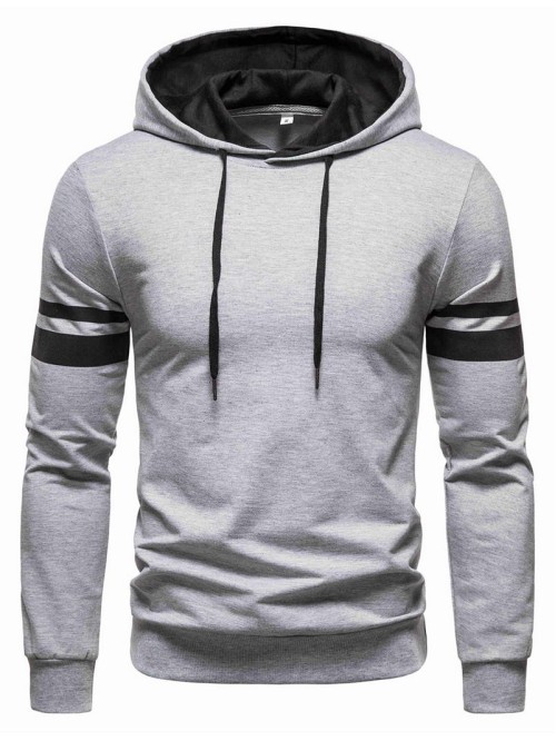 Men Varsity Striped Drawstring Hoodie