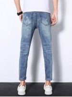 Men Ripped Cuffed Hem Skinny Jeans