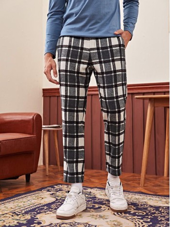 Men Slant Pocket Tartan Pants